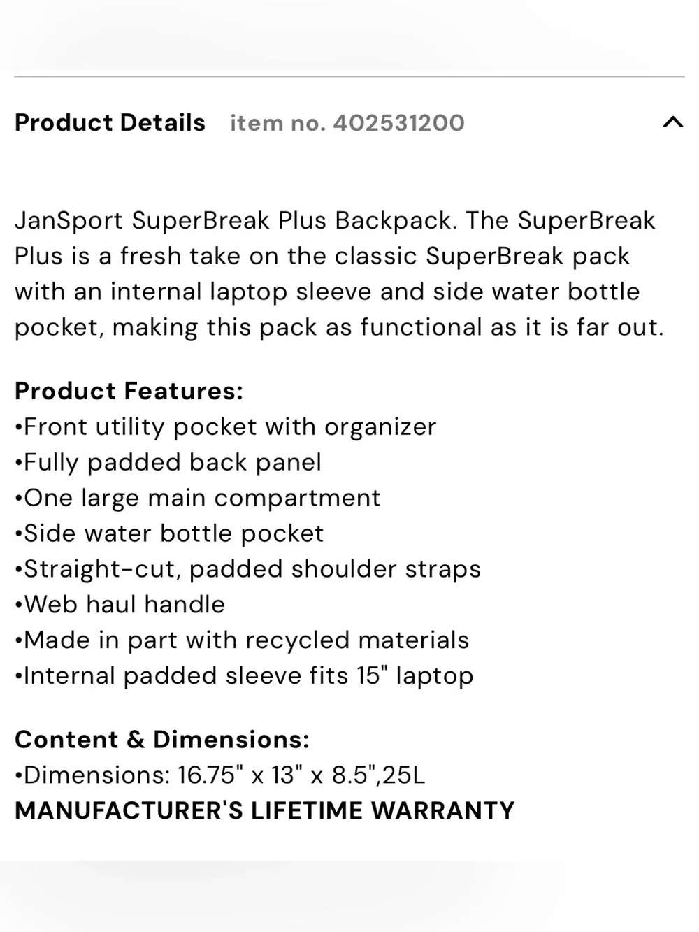 JanSport Lavendar Ash Superbreak Plus Backpack. Brand New!
